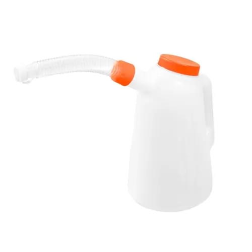 NEO TOOLS Füllkanne mit flexiblem Ausgussstutzen und Deckel | 1-5 l | Messbecher/Einfüll-Kanne für Öl etc., Weiß| Ölkanne Skala Ölwechsel, bruchsicher, Auto, Werkstatt, PE (1l)