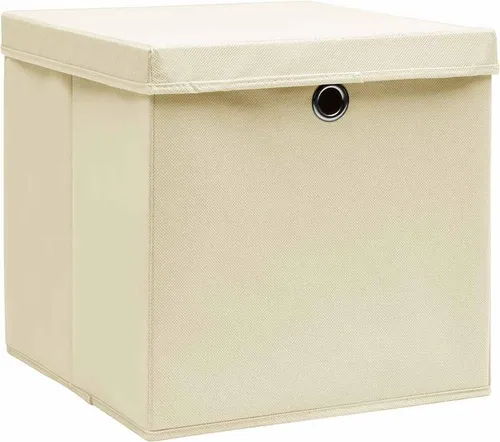 vidaXL Aufbewahrungsboxen mit Deckel 10 Stk. - Creme - Faltbare Aufbewahrungsboxen aus langlebigem Vliesstoff, ideal für Ordnung im Zuhause. Mit Deckel und praktischer Metallöse, platzsparend zusammenfaltbar.