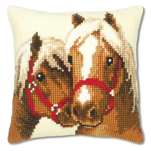 VERVACO Kreuzstich Kissen Set Pferdefreundschaft - Zählbare Kreuzstich-Sets, komplettes Set für Anfänger mit hochwertigem Material und einfacher Anleitung für kreative Entspannung und individuelle Dekoration.