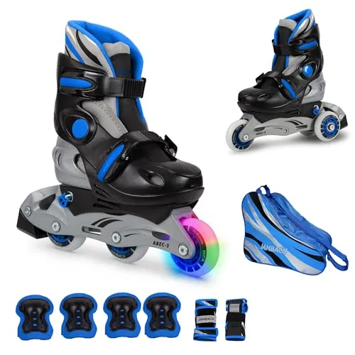 JAMBACH Kinder Inliner Set mit LED-Rollen (Blau, M (34-37))