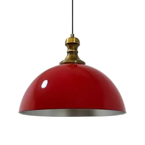 bamyum Pendelleuchte Industrielle Rot Metall Groß Ø 40 cm, Hängelampe Industriell Lampe Vintage Hängeleuchte, Deckenleuchte Holz, Pendelleuchte Esstisch, Pendellampe, Esszimmerlampe, Küchenlampe