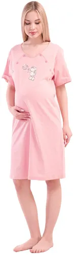 VIENETTA Damen Nachthemd mit Stillfunktion in Rosa, Gr. XXL - Bequemes Nachthemd für Damen in Größe XXL, aus 100% Baumwolle, ideal für Stillende. Mit Knöpfen und rundem Ausschnitt für zusätzlichen Komfort.