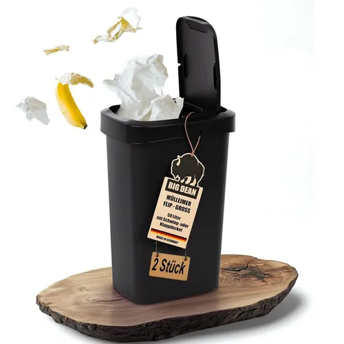 BigDean 2x Mülleimer 50 Liter mit Schwing- & Klappdeckel - Küchenabfalleimer mit 50 L Volumen, ideal für Familienhaushalte. Geräuschlose Deckelfunktion und hohe Materialqualität sorgen für hygienisches Arbeiten ohne Geruchsbelästigung.