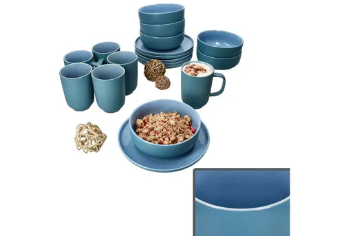 Ritzenhoff & Breker Frühstücks-Geschirrset Jasper 18tlg - Elegantes 18-teiliges Frühstücksset in Ozeanblau aus robustem Steingut, spülmaschinen- und mikrowellengeeignet. Perfekt für stilvolle Frühstücke oder Kaffeepausen.
