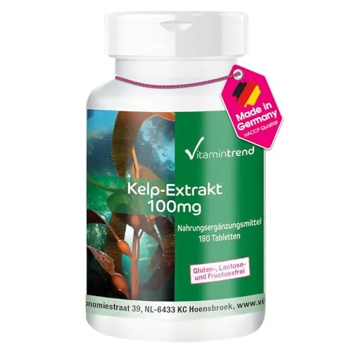 Vitamintrend Kelp Extrakt 100mg, 180 Tabletten, natürliches Jod, Nahrungsergänzungsmittel vegan ohne Magnesiumstearat, in Deutschland hergestellt