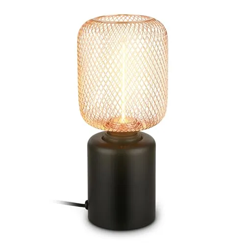 BRILONER Tischlampe mit Drahtgeflecht - Elegante Nachttischleuchte in Rosegold - Moderne Tischlampe mit Drahtgeflecht für faszinierende Lichtspiele. Inklusive E27 Leuchtmittel, ideal für Wohnräume oder Schlafzimmer. Flexibel einsetzbar mit praktischem Kabelschalter. Kompakt und stilvoll für jedes Zuhause.