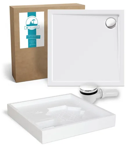 Calmwaters Duschwanne Modern Select 80x80 cm - Quadratische Duschwanne Komplettset mit Ablaufgarnitur und Wannenträger, flach und bodengleich, ideal für kleine Bäder. Robustes, pflegeleichtes Acryl in Weiß, 3-in-1 Set für einfachen Einbau.