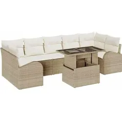 vidaXL Garten-Sofa-Set mit Kissen 8 pcs Beige - Gartenmöbel-Set für 8 Personen, langlebig aus Poly-Rattan, mit UV-Schutz und schmutzbeständigen Kissen für stilvolles Entspannen und Essen im Freien.