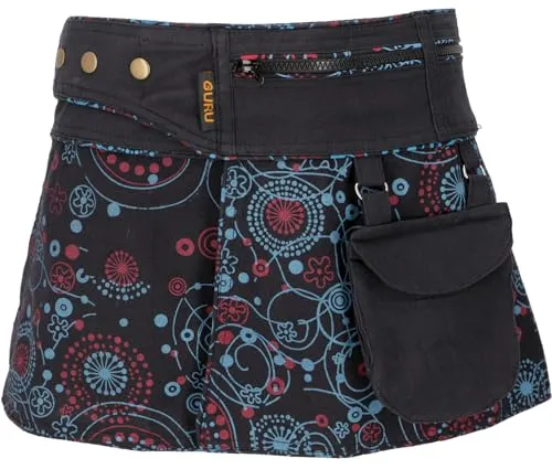 GURU SHOP Wickelrock - Schwarz, Damen Minirock mit praktischen Taschen - Röcke für Damen, super kurzer Minirock mit Reißverschlusstaschen und verstellbarer Größe für optimalen Tragekomfort und Style.
