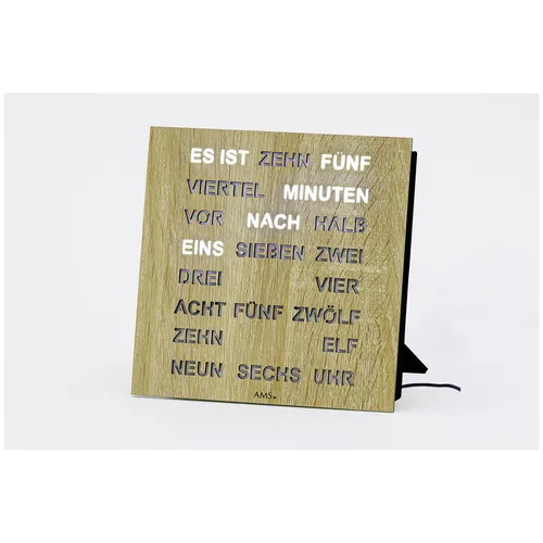 AMS 1234 Tischuhr – Moderne Wortuhr mit LED-Anzeige - Tischuhren mit quadratischem Design und innovativer Wortanzeige. Zeigt die Uhrzeit in Worten an, ideal für ein modernes Ambiente.