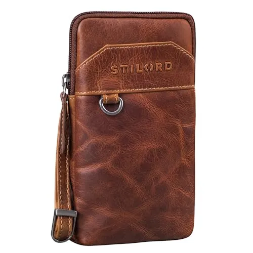 STILORD 'Tyrell' Brusttasche Herren Leder Schultertasche mit Gürtelschlaufe Handytasche zum Umhängen Brustbeutel Crossbody Bag Vintage Gürteltasche, Farbe:salerno - braun
