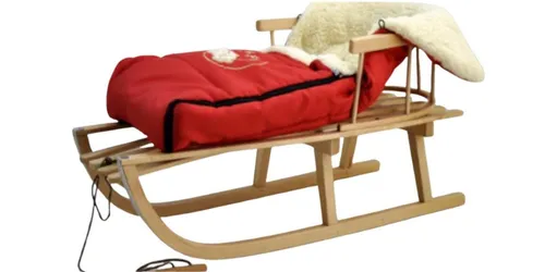 Holzschlitten Kinderschlitten aus Buchenholz mit Rückenlehne und Winterfußsack