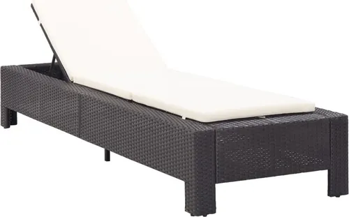 The Living Store Sonnenliege mit Auflage Schwarz Poly Rattan