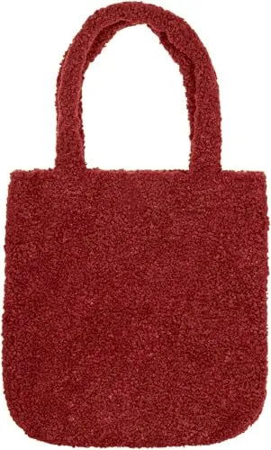 styleBREAKER Damen Tasche aus Teddyfell mit breiten Henkeln | kuschelige Beuteltasche mit Magnetverschluss | weich gefüttert & ideal als Shopper, Farbe:Bordeaux-Rot