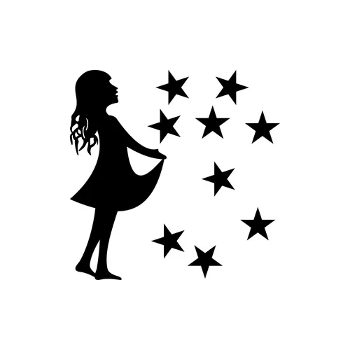 15cm Sterntaler + 2,5cm Sterne schwarz Aufkleber Folie Sternfänger 4061963041864