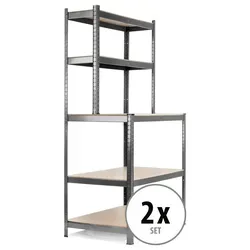 Stagecaptain WBR-175 SR Werkbankregal mit Holzböden Silber 2x Set - 2 robuste Steckregale für Werkstatt und Lager, mit stabiler Arbeitsfläche auf 97 cm Höhe und einer Gesamttragkraft von 625 kg, ideal für vielseitige Anwendungen.