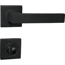 DOMINO Türgriff Drückergarnitur WC - Badezimmer Set | mit quadratischen Rosetten | für Badezimmertüren | Set WC - Rosetten-Garnitur | Türbesch... - Schwarz