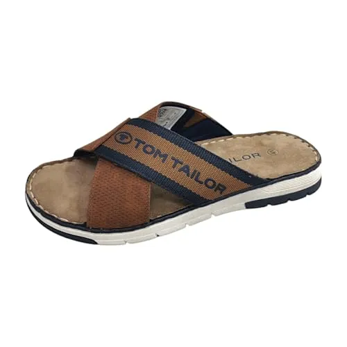 Tom Tailor Herren Schiebe-Sandalen 7480210004, Rust, 45 EU - Wanderschuhe mit bequemem Logo Textilband, ideal für entspannte Ausflüge und Freizeit