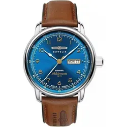 Zeppelin 100 Jahre Méditerranée Automatic 96643 Herren Automatikuhr - Armbanduhr mit mechanischem Automatik-Uhrwerk, blauem Sunray-Ziffernblatt und poliertem Edelstahl-Gehäuse, wasserdicht bis 5 bar – stilvoll und funktional für jeden Anlass.