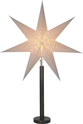 Stehlampe Weihnachtsstern Elice von Star Trading - Nussknacker Stehlampe mit 3D Papierstern und braunem Holzfuß, ideal für eine festliche Atmosphäre. Kombinierbar mit E14 Leuchtmittel, inklusive Kabelschalter für einfachen Betrieb.