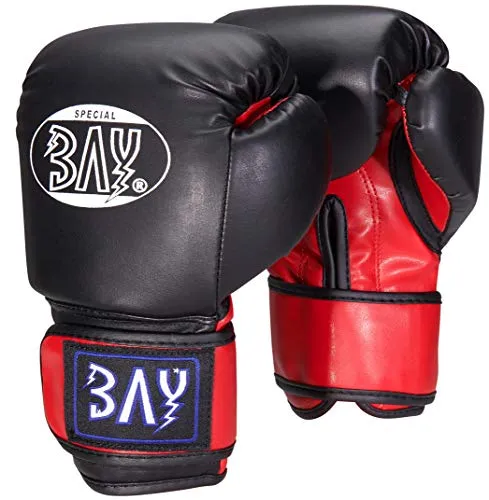 BAY mini Fighter Kinder Boxhandschuhe schwarz/rot 8 Unzen - Hochwertige Kinder Boxhandschuhe für Boxen und Kampfsport. Anatomische Form und breiter Klettverschluss bieten optimalen Halt und Sicherheit. Ideal für Kinder von 6-12 Jahren.
