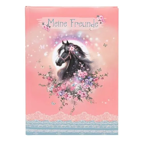 goldbuch 43 141 Freundebuch Luna, Freundschaftsbuch DIN A5 mit 84 illustrierte Seiten, für Kita, Hort und Grundschule, für Beste Freunde in der Schulzeit, Kunstdruck Einband mit Pferde-Motiv, Rosa