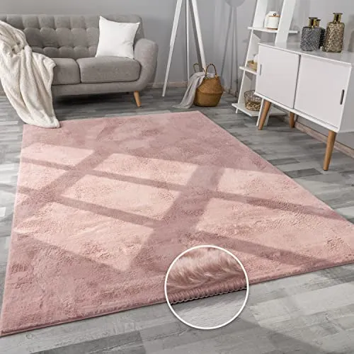 Paco Home Teppich Wohnzimmer Kunstfell weich waschbar modern elegant pflegeleicht Felloptik Uni Seidenglanz flauschig Kurzflor, Grösse:80x300 cm, Farbe:Pink