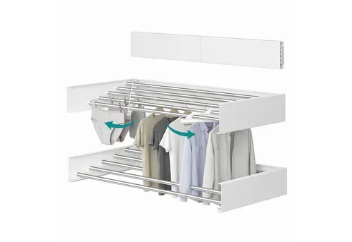SONGMICS Wandtrockner ausziehbar 80 cm, klappbarer Wäschetrockner für innen und außen - Platzsparender Wäschetrockner mit 5 robusten Stangen aus Aluminiumlegierung, ideal für kleine Räume. Klappbares Design sorgt für Flexibilität, während die einfache Wandmontage mit Bohrschablone schnell gelingt.