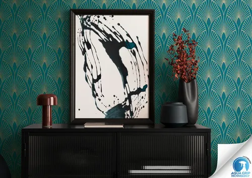 living walls Vliestapete DesignDrop Art Deco in Blau Grün Gold - Tapeten & Tapezierzubehör, vorgekleisterte Vliestapete mit strukturierter, leicht glänzender Oberfläche - ideal für kreative Raumgestaltungen und leicht zu verarbeiten.
