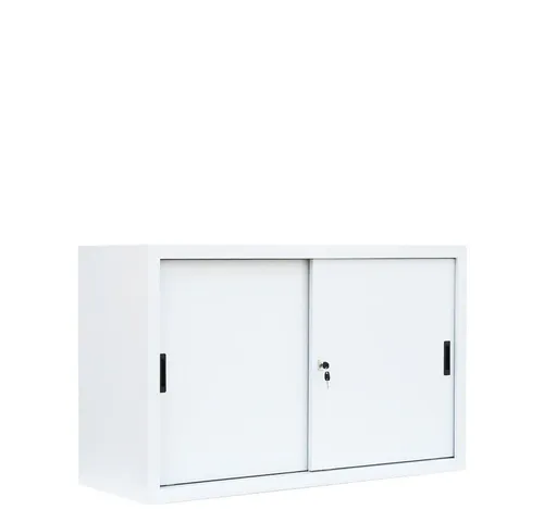 Schiebetürenschrank Büro Aktenschrank aus Stahl - Weiß 750 x 1600 x 450 mm - Büroschränke aus langlebigem, pflegeleichtem Stahl. Ideal für enge Räume mit höhenverstellbaren Fachböden und geräuschdämpfenden Schiebetüren.