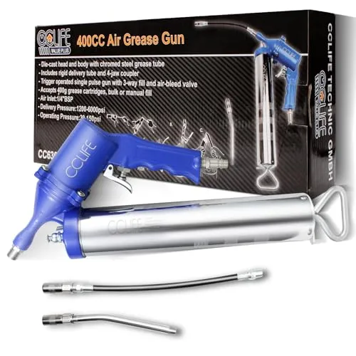 CCLIFE Druckluft Fettpresse 6000 PSI - Schmierpresse für Pneumatik mit 6000 PSI Druck und 400 ccm Inhalt, ideal für LKW und Traktoren. Robuster Aluminiumkanister für den harten Werkstattalltag.