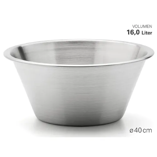 Weis 25340 Edelstahl Küchenschüssel 40cm - Große 16 Liter Schüssel aus hochwertigem Edelstahl, ideal für die Zubereitung von Speisen in der Küche.