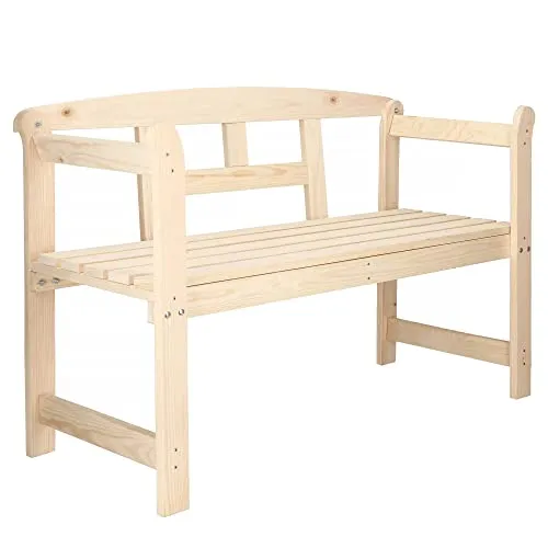 SPRINGOS Holzbank mit Armlehnen für 2 Personen Sitzbank Gartenbank 119 x 45 x 78 cm Landhaus-Stil massiv Rohholz