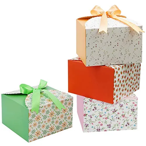 Kleine Geschenkbox aus Papier mit Bogen und Schleife 14.7 x 14.7 x 9.4 cm - Geschenkboxen, stilvolle rote Karton-Geschenkbox perfekt für besondere Anlässe, bereits mit Bogen und Schleife dekoriert