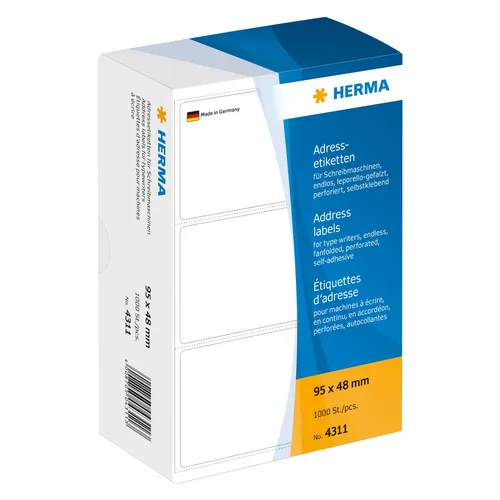 HERMA Adressetiketten 4311 - 1.000 Stück, 95 x 48 mm - Versand- & Hinweisaufkleber, leporellogefalzt für einfache Handhabung und effizientes Adressieren.
