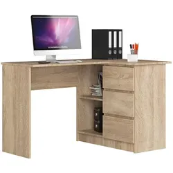 Raumhirsch Furniture Schreibtisch Sonoma Eiche 124 cm - Moderner Eckschreibtisch in L-Form für optimale Raumnutzung. Ideal für Home-Office oder Büros, bietet viel Platz für Unterlagen und eine elegante Hochglanz-Optik.