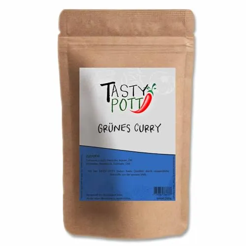 Tasty Pott Grünes Curry 200 Gramm | Gewürzmischung Aromatisch Exotisch Würzig | Würzen & Kochen | Gewürze Geschmack authentisch | Vorteilsspackung Nachfüllbeutel