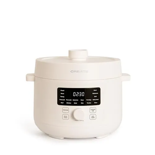 CREATE/PRESSURE COOKER STUDIO/Multifunktioneller programmierbarer elektrischer Schnellkochtopf 4L Cremeweiß / 15 Funktionen, 24h Timer, Keramik-Antihaftbeschichtung, Sicherheitsventil, 1200W