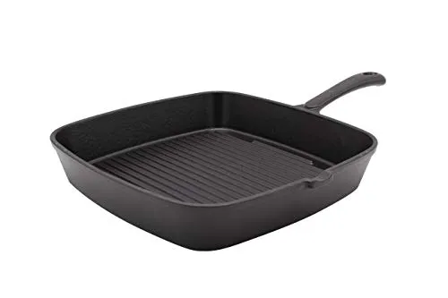 Karl Krüger Eisenguss Steakpfanne Serie Toledo, 28 x 28 cm - Hochwertige Pfanne mit mattschwarzer Emailleversiegelung, ideal zum scharfen Anbraten; gleichmäßige Hitzeverteilung und für alle Herdarten geeignet.