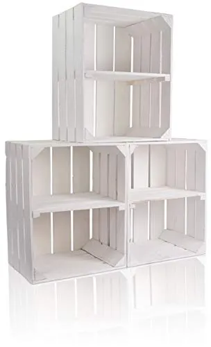CHICCIE Holzkiste Kurzes Regal Weiß 50x40x30cm - Stapelbare Kisten (3 St) - Kisten aus hochwertigem Holz, ideal für stilvolle Aufbewahrung und Dekoration. Nachhaltig produziert, pflegeleicht und stapelbar - perfekt für jeden Raum.