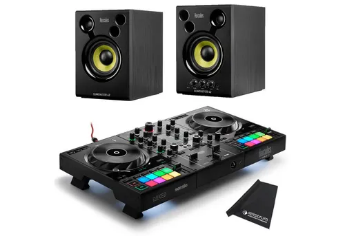 HERCULES DJ Controller Inpulse 500 mit DJMonitor42 Boxen - DJ-Controller mit integriertem Audio-Interface und zwei leistungsstarken DJMonitor42 Boxen für perfekten Sound – ideal für Einsteiger und Profis!
