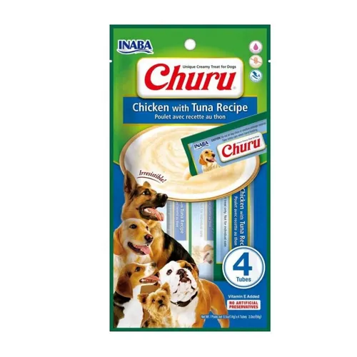 Inaba Dog Churu 4p Leckerli Paste für Hunde 4x14g mit Huhn und Thunfisch