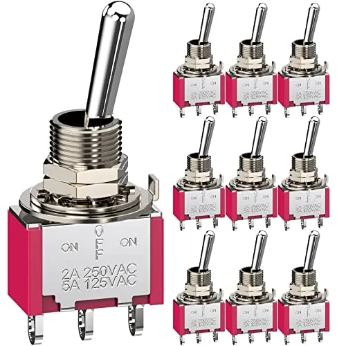 CLDIY Kippschalter AC 5A / 125V 2A / 250V 3-polige Anschlüsse Ein/Aus/Ein 3-poliger SPDT-Kippschalter Mini-Miniatur-Kippschalter Auto-Armaturenbrett, 10 Stücke