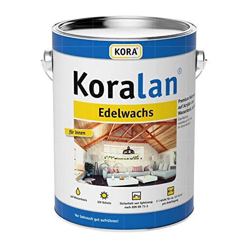 Kora KORALAN EDELWACHS - 0.75 LTR (FARBLOS) - Hochwertiger Holzlack - Kora KORALAN EDELWACHS - 0.75 LTR in farbloser Satin-Optik, ideal für die Pflege von Holzoberflächen. Bietet eine robuste Schutzschicht und sorgt für eine ansprechende Optik.