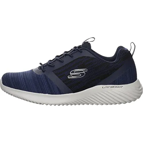 Skechers Herren Bounder Sneaker - Navy Mesh Pu Trim, Größe 40 EU - Herren-Sneaker mit sportlichem Hineinschlüpfen, Bungee-Schnürung und Air Cooled Memory Foam für höchsten Komfort beim Gehen.