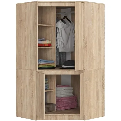 BDW - Eckschrank Schlafzimmer - Kleiderschrank Groß - Schrank 100 cm breit, 180 cm hoch - Eckkleiderschrank mit Kleiderstange und Einlegeböden - Kleiderschrank Sonoma-Eiche