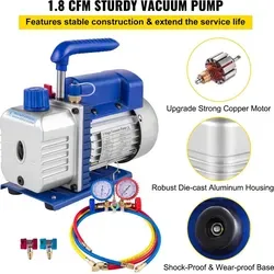 SucceBuy 1.8CFM Vakuumpumpe Krümmer Manometer Set HVAC Auto AC Kältemittel Aufladung - Gelb/Blau/Rot