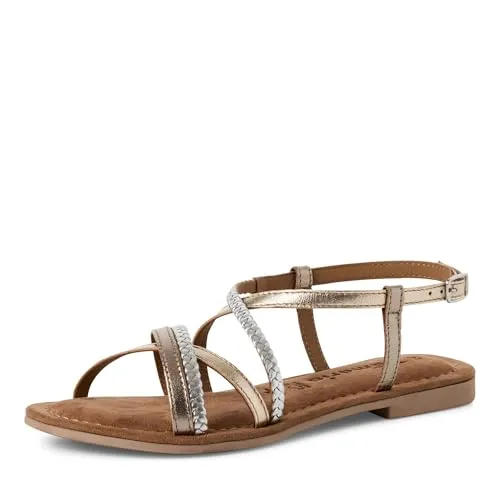 Tamaris Sandalette Damen Flach beige, EU 38 - Wanderschuhe mit TOUCH-IT Funktion für höchsten Tragekomfort, weicher Decksohle und flacher Sohle – ideal für jeden Anlass und angenehmes Laufgefühl.