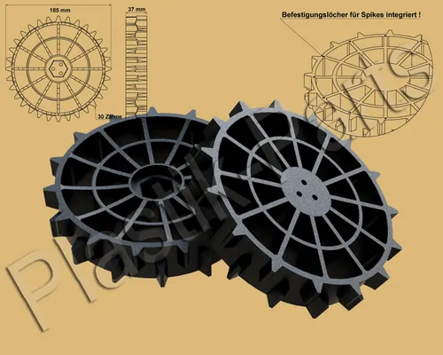 Antriebsräder 2er Set Offroad Profil für Husqvarna Automower - Rasenmäher-Zubehör für Husqvarna Automower 105, 305, 308. Robuste Offroad-Profilräder aus Kunststoff sorgen für optimale Traktion und Langlebigkeit.