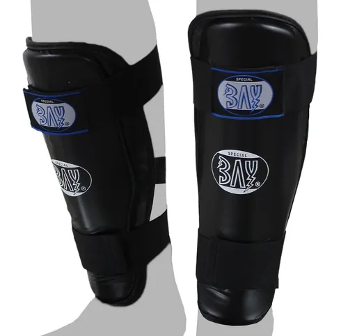BAY-Sports Schienbeinschutz Kampfsport Kickboxen Karate MMA Thaiboxen Muay Thai Komfort schwar, Kunstleder, feucht abwischbar, XXS - XL